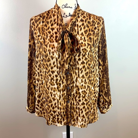 J. Crew Tie-Neck Button-Up Shirt In Leopard Print NWOT - Picture 5 of 9